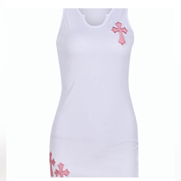 DONT CROSS ME Rib Knit Embroidered Cross U-Neck Sleeveless Stretchy Mini Dress - Picture 5 of 10